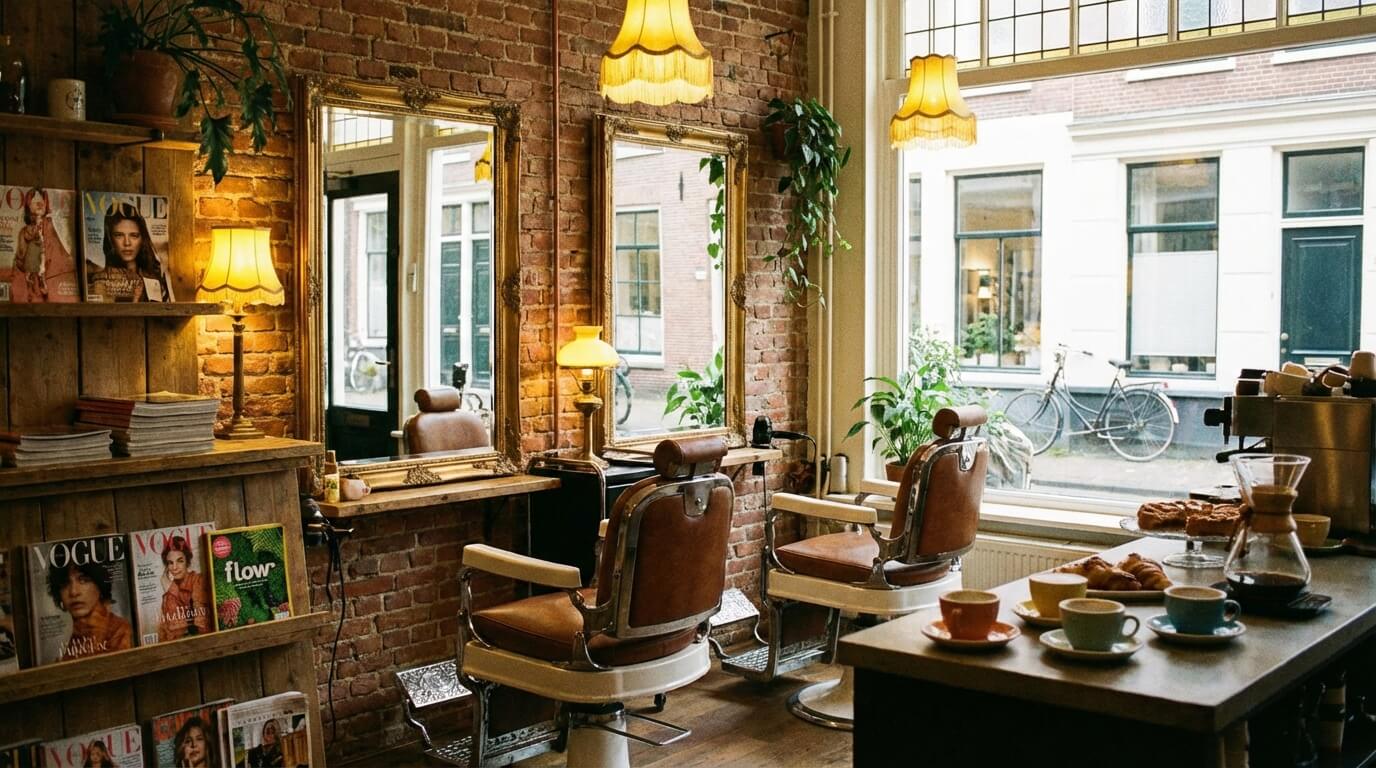 Kapsalon interieur met planten